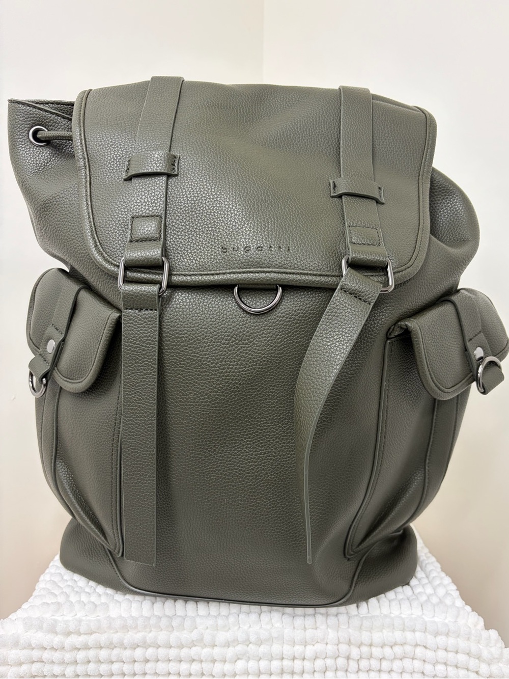 Bugatti Olive Green Pebbled Leather Backpack
